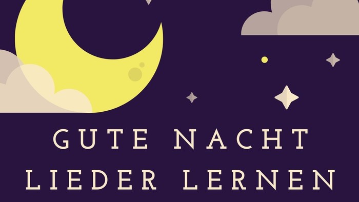 Bild mit Mond, Wolken und Sternen, darunter der Text "Gute Nacht, lieber Lernen"