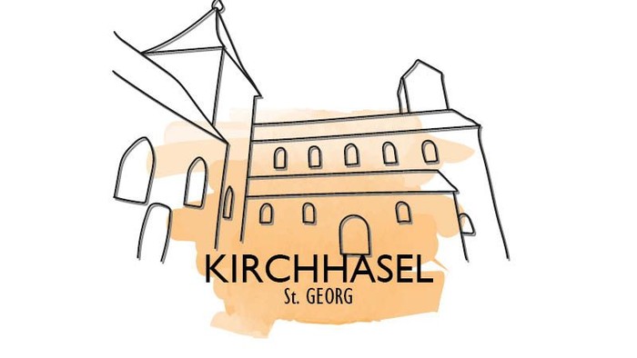 Das Bild zeigt eine skizzenhafte Darstellung der Kirche St. Georg in Kirchhasel.