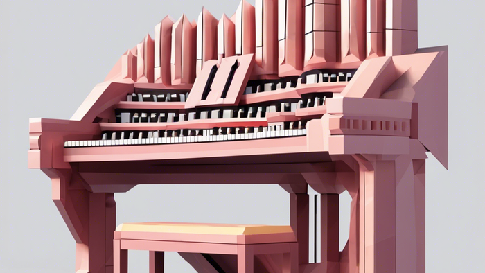 Das Bild zeigt ein abstraktes, rosafarbenes Klavier mit einem ungewöhnlichen Design.