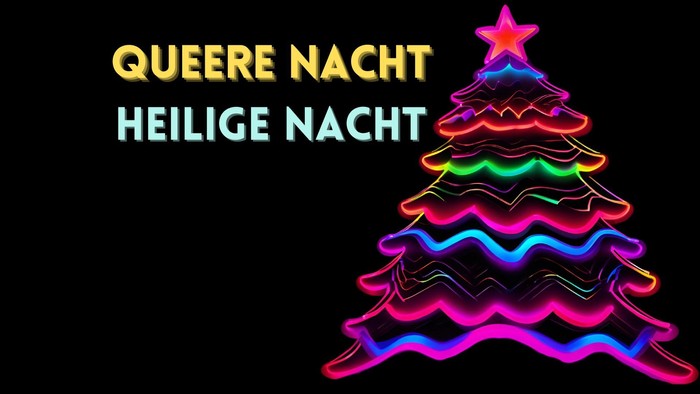 Bunter Weihnachtsbaum mit "Queere Nacht Heilige Nacht"