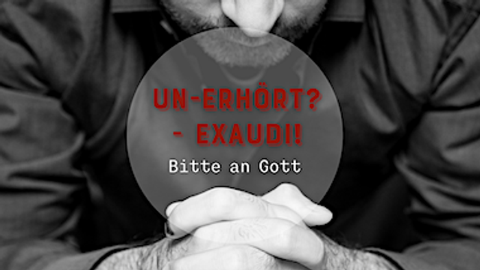 Die Hände einer Person mit Text "UN-CONFORT? - EXHAUST Bitte an Gott"