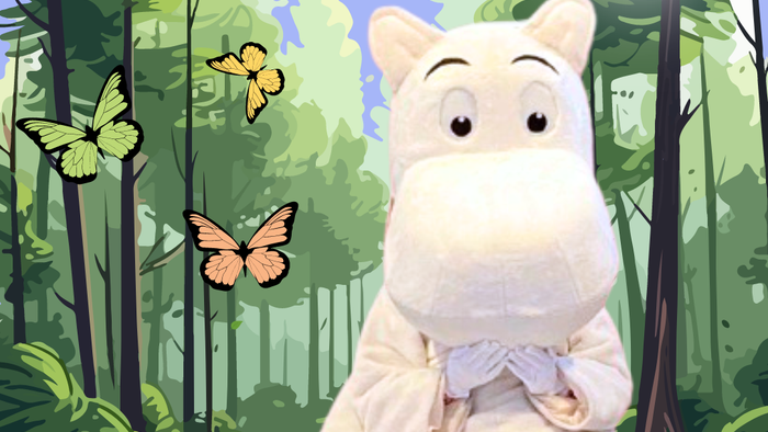 Mumitrolden sidder i en skov sammen med et pindsvin