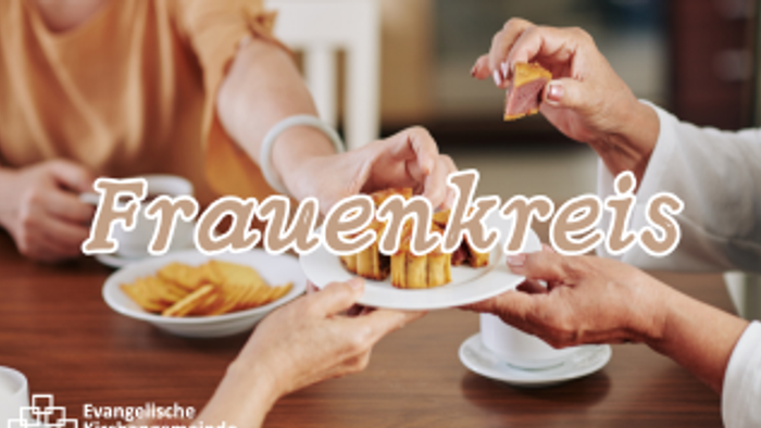 Freundliche Menschen teilen Essen und trinken gemeinsam, symbolisiert durch das Wort "Frauenkreis".