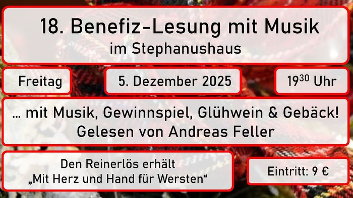 Plakat 18. Benefiz-Lesung mit Musik im Stephanushaus