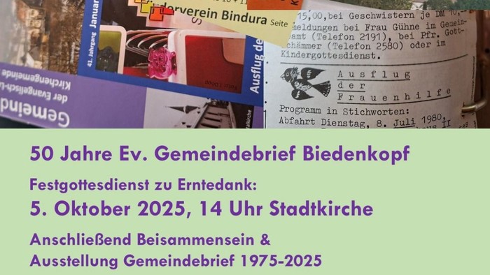 Feier zum 50-jährigen Bestehen der Gemeindedienstbrief Biedenkopf mit verschiedenen historischen und aktuellen Dokumenten und Bildern