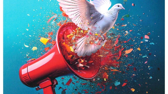 Plakat Ökumenische Friedensdekade MegafonTaube