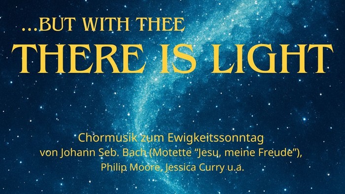 **Plakat für eine Kirchenveranstaltung am 23. November 2025 mit einem Chorauftritt von *„Es ist Licht“* von Johann Sebastian Bach.**
