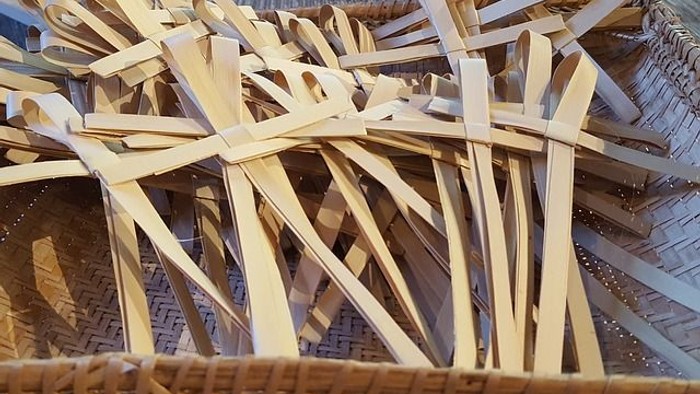 Bamboo strips in a basket