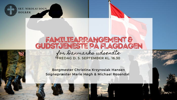 Familiearrangement og gudstjeneste med danske flag på Skt. Nikolaj Sogn Holbæk