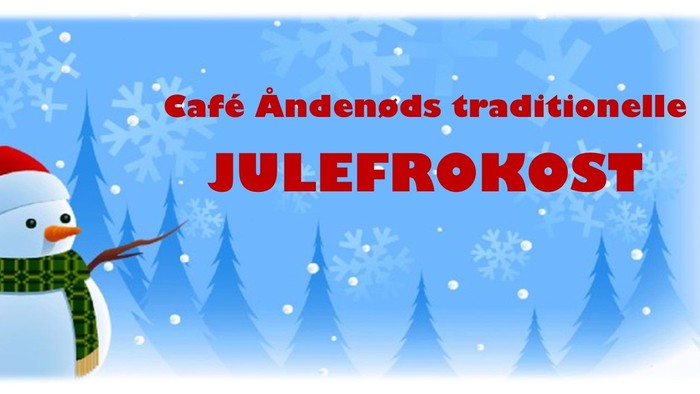 En glade snemand i en vinterlandskab med teksten 