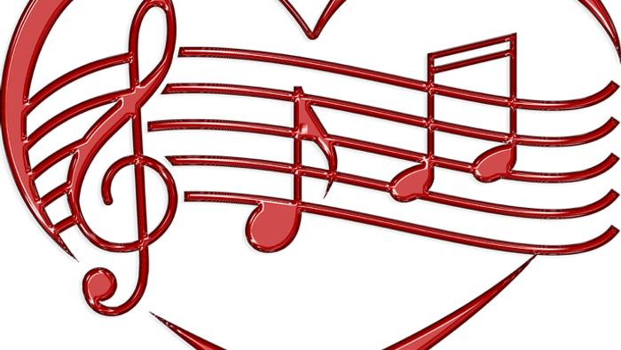 Et rødt hjerte med noter