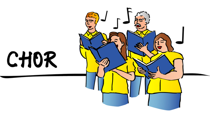 Ein Chor singt aus Notenbüchern