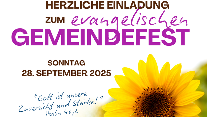 Herzliche Einladung zum evangelischen Gemeindefest am 28. September 2025 mit Kinderprogramm und Gottesdienst.