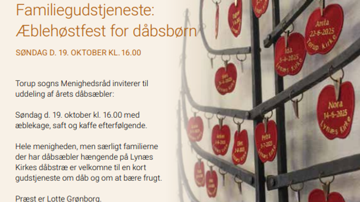 Familiegudstjeneste: Æblehøstfest for dabsbørn søndag d. 19. oktober kl. 16.00
