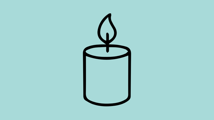 Eine einfache Strichzeichnung einer brennenden Kerze.