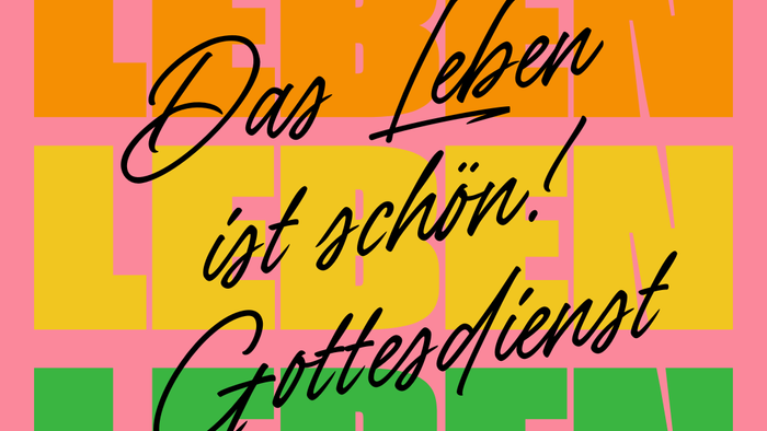 Plakat für eine Veranstaltung mit dem Titel *„Leben“* am **16. Februar 2025** in der **Kirche Hundelshausen**, gestaltet mit verschiedenen Farben und deutschem Text.