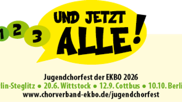 Werbeplakat für das Jugendchor-Festival der EKBO 2026 mit Terminen und Orten in Deutschland.