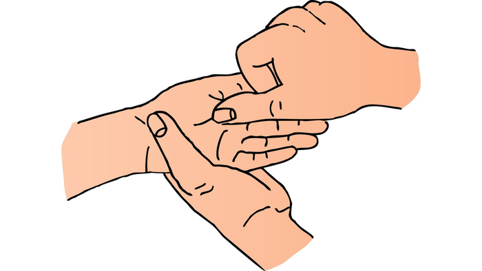 Zwei Hände halten sich an den Fingern