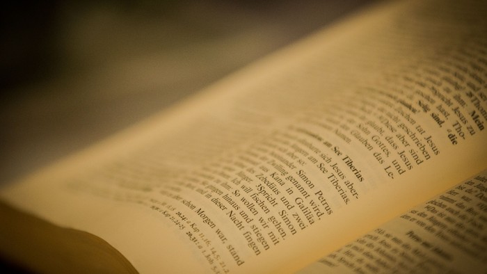 Ein aufgeschlagenes Buch mit sichtbaren Textzeilen.