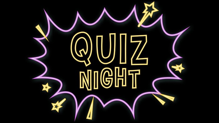 Bunter Quiz-Night-Schriftzug mit Sternen und Blitzen