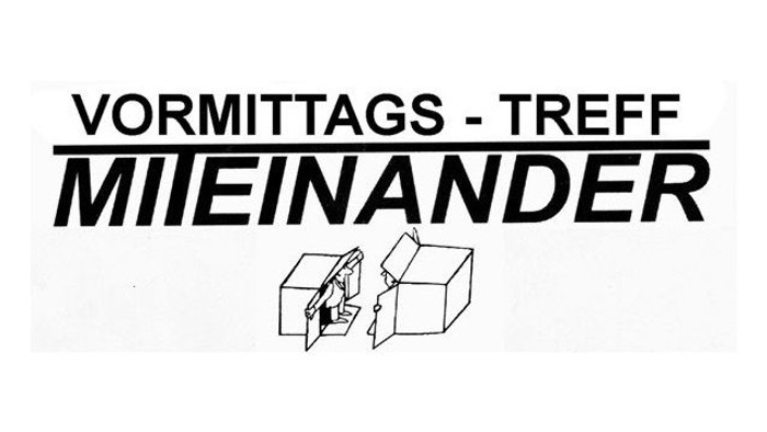 Schriftzug 'Vormittags-Treff Miteinander', darunter zwei stilisierte, offene Kartons