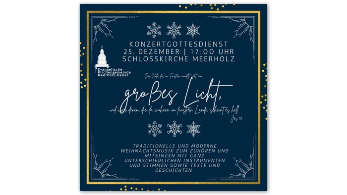 Einladung zum Weihnachtskonzert mit Datum, Uhrzeit und Ort