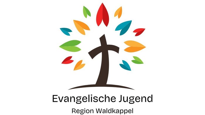 Bunter Baum mit Kreuz und der Aufschrift *„Evangelische Jugend Region Waldkappel“*
