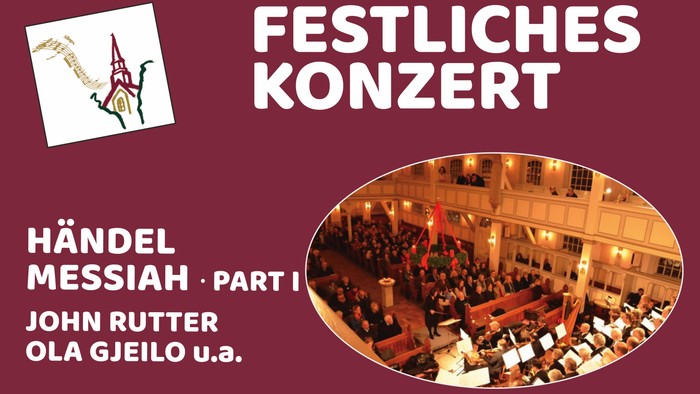 Werbeplakat für ein festliches Konzert mit Händels „Messias“, Teil I, dirigiert von John Rutter und Ola Gjeilo.