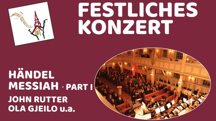 Werbeplakat für ein festliches Konzert mit Händels „Messias“, Teil I, dirigiert von John Rutter und Ola Gjeilo.
