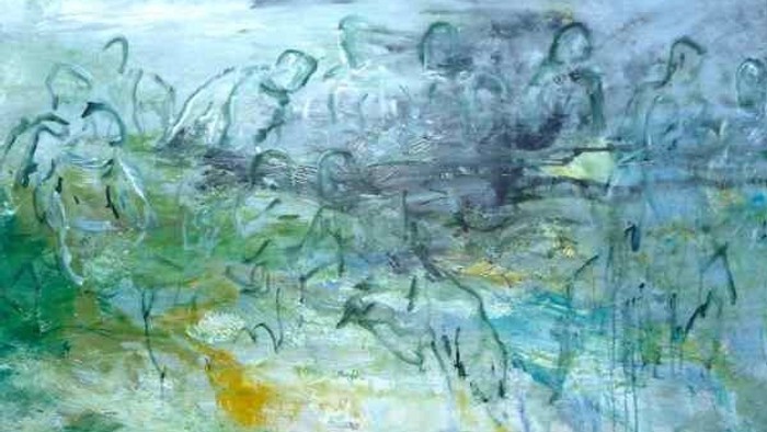 Billedet viser en maleri af en gruppe af figurer i en landskabsmiljø.