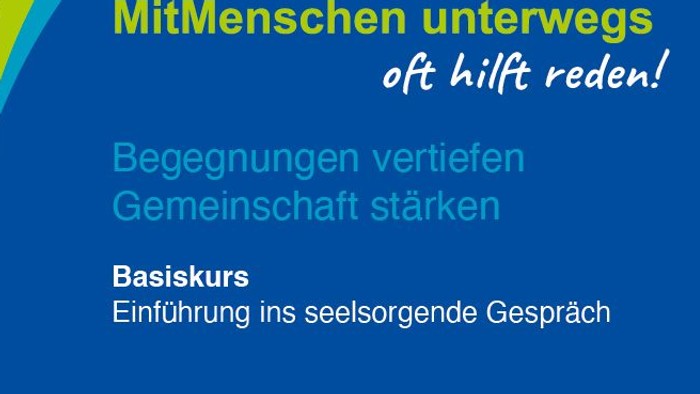 Veranstaltungsflyer für einen pastoralen Gesprächsführungskurs mit Anmeldeinformationen und Angaben zu den Kursleitenden.