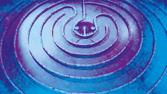 Ein farbenfrohes Labyrinth auf einem blauen Hintergrund