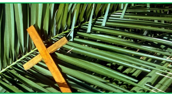 Et gult kors på en bund af palmeblade