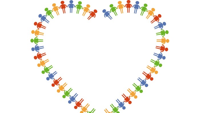 Ein bunter Kreis von Menschen in Herzform