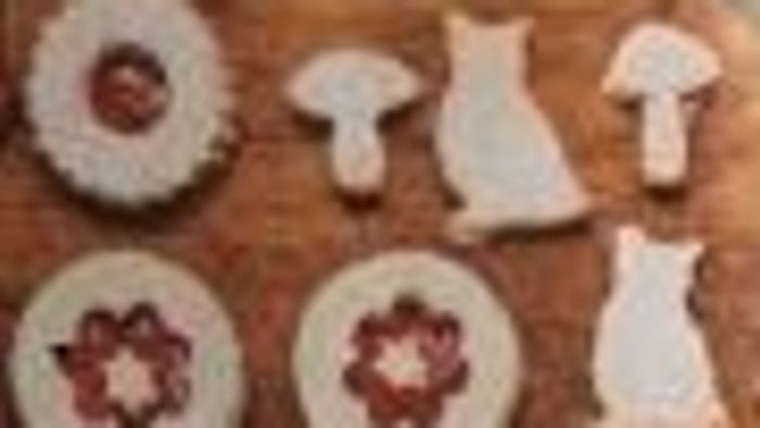 Verschiedene Donuts mit unterschiedlichen Toppings und Formen auf einem Tablett.