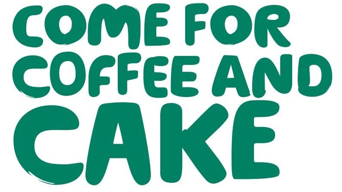 Green text inviting for coffee and cake