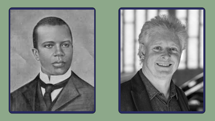 To sorte-hvide portrætter af mænd, et formelt og et uformelt, vist side om side.