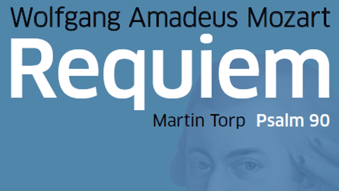 Umschlag für Mozarts Requiem, aufgeführt von Martin Torp mit Psalm 90, mit dem Porträt des Komponisten.