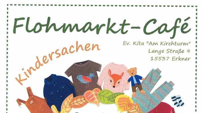 Flyer für Flohmarkt-Café mit Kinderkleidung und Spezialitäten am 20.09.2025 von 14:00 bis 17:00 Uhr
