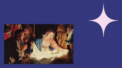 Billedet viser en klassisk julekredsen med Jesusbarnet i en kreds.