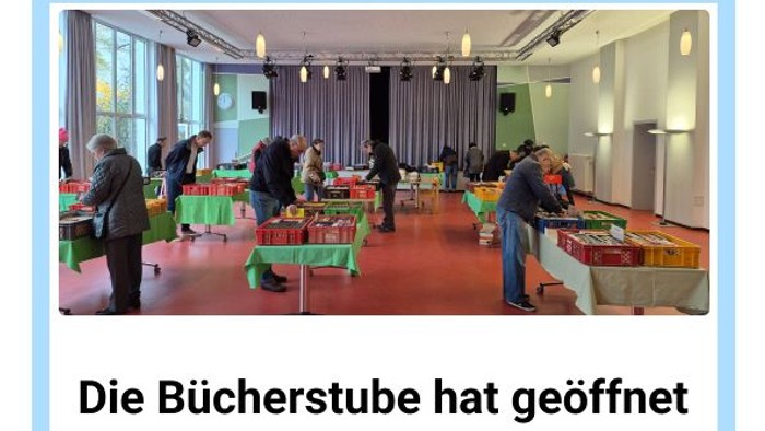 **Bekanntmachung zur Eröffnung der Buchmesse im Gemeindezentrum am 7. Februar von 12 bis 17 Uhr mit neuen Büchern und Medien.**