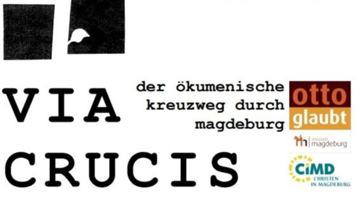 Das Bild zeigt Werbung für eine Kreuzweg-Veranstaltung in Magdeburg.