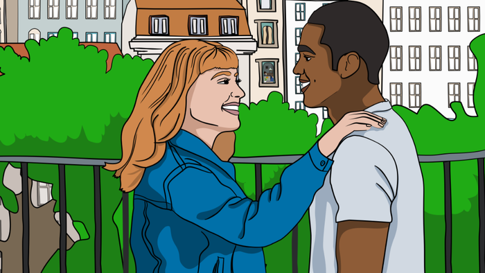 Zwei Junge Menschen begegnen sich - Aus den Plakatmotiven des Ökumenischen Jugendkreuzweges.