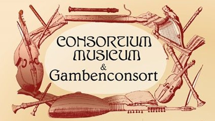 Geigen, Gamben und Flöten sind im Kreis angeordnet