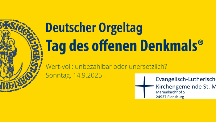 Grafisches Element zum Deutschen Orgeltag und Tag des offenen Denkmals in der Kirche St. Marien zu Flensburg