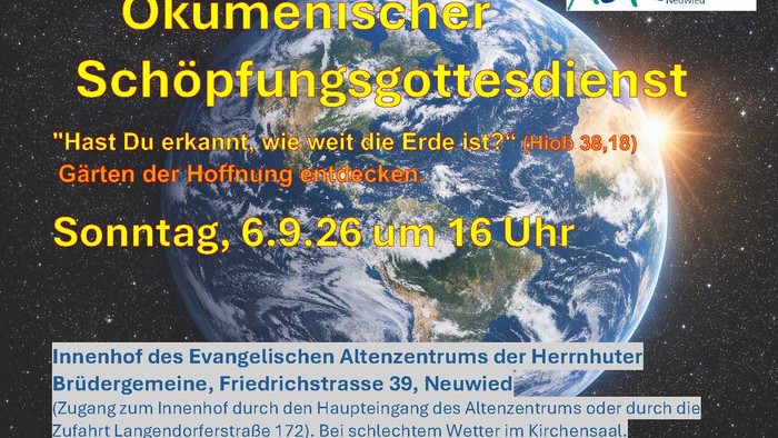 Plakat zum ökumenischen Schöpfungsgottesdienst am 6.9.26 mit Weltkugel im Hintergrund