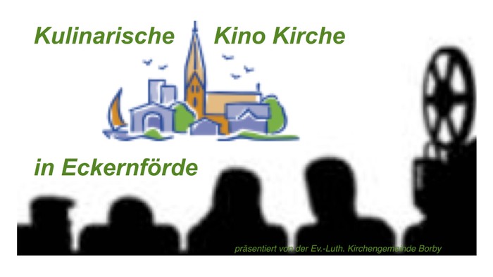 Kulinarische Kino Kirche in Eckernförde mit Silhouetten und Filmprojektor