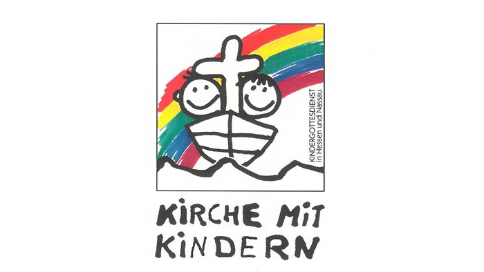 Buntes Gesicht mit Kirche mit Kindern