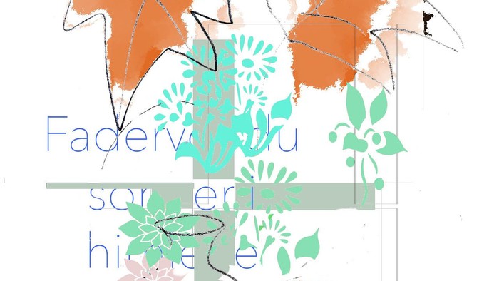 Illustret vandske og brød med blomster og blad