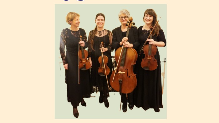 Plakat til Bach-fødselsdagskoncert med strygekvartet-optræden i Høje Kolstrup Kirke den 14. marts.